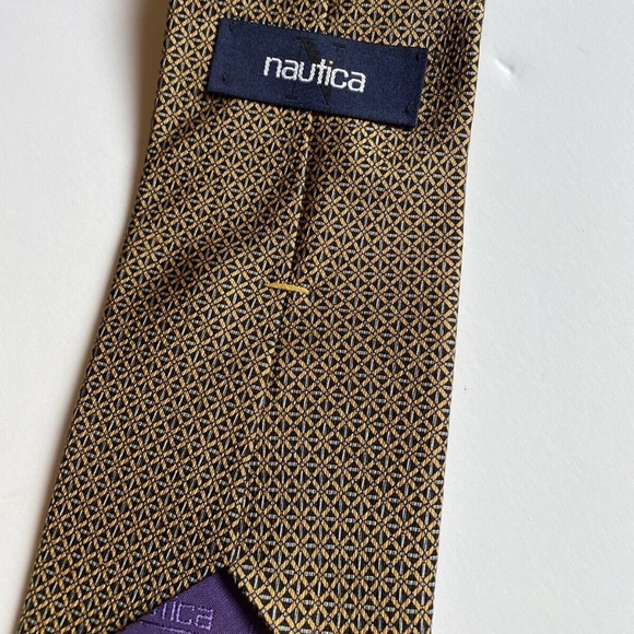 Nautica Men Tie Gold/Purple 100% Silk Made In Mexico - Picture 6 of 12